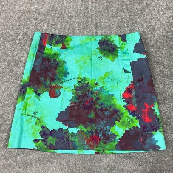 J. Crew Stretch Women’s 4 Green Floral Back Zip Mini Pencil Straight Skirt - Picture 1 of 4